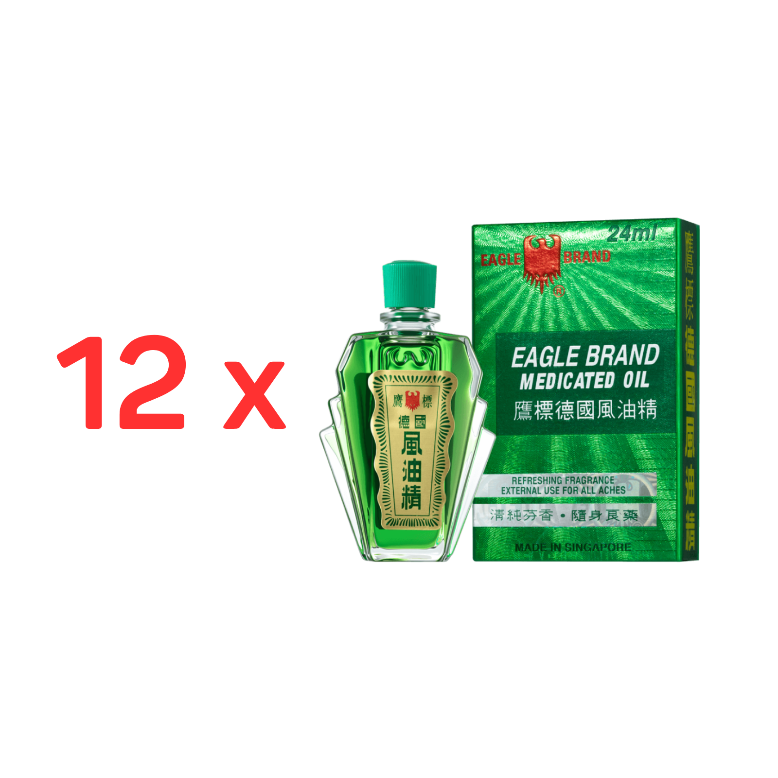 Eagle Brand Green Medicated Oil 12 x 24ml (Buy 2 get 6 roll on 8ml)