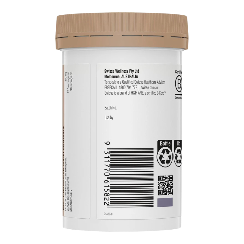 SWISSE UB CALCIUM + D3 + K2 60 TAB DATE 08.2028