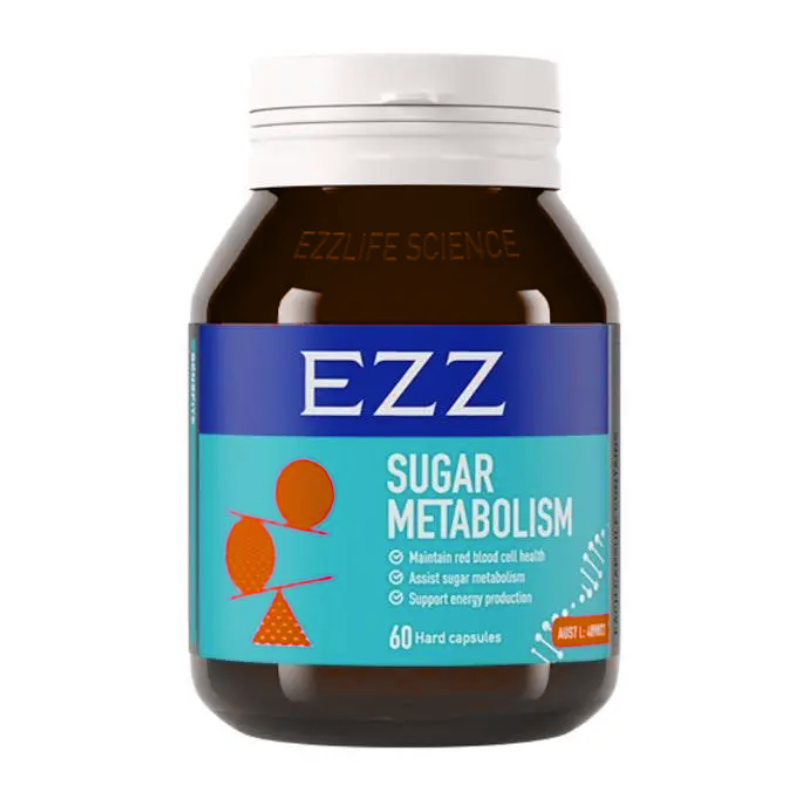 2 x EZZ Sugar Metabolism 60 Capsules twin pack for healthy blood glucose metabolism and metabolic health.