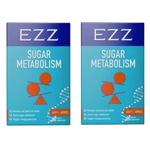 2 x EZZ Sugar Metabolism 60 Capsules twin pack for healthy blood glucose metabolism and metabolic health.