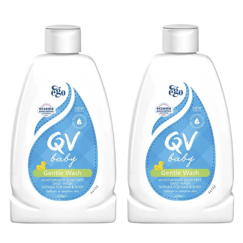 2 x QV Baby Gentle Wash 250g soap-free baby hair and body wash twin pack for delicate skin.