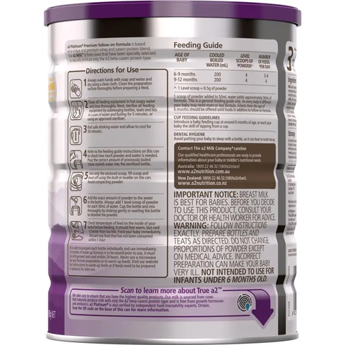 A2 Platinum Premium Follow-On Formula Stage 2 900g tin, infant milk formula for babies 6–12 months with A2 protein for digestion support and growth nutrition