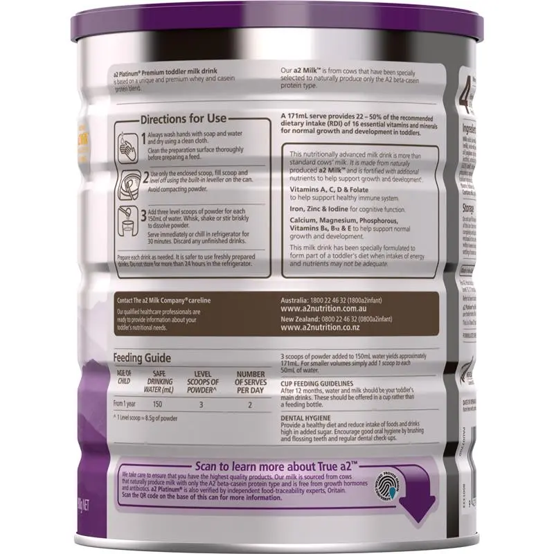 A2 Platinum Premium Toddler Milk Drink Stage 3 900g tin, toddler milk formula for children 1 year+ with A2 protein for digestion and growth support
