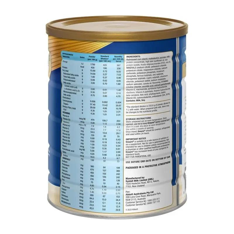 Abbott Ensure Vanilla 800g nutrition facts and ingredients label