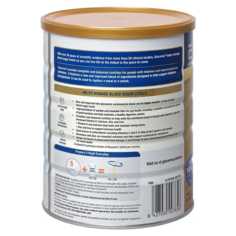 Abbott Glucerna Vanilla 850g Low GI Nutritional Supplement Powder
