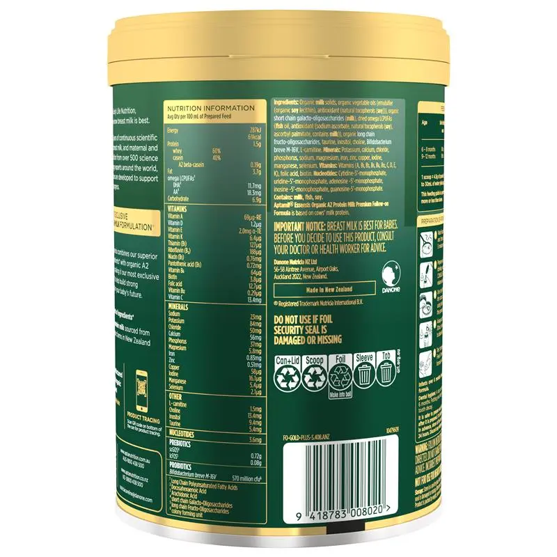 Aptamil Essensis Stage 2 900g tin packaging, premium organic A2 follow-on formula for babies 6–12 months supporting digestion, immunity and growth