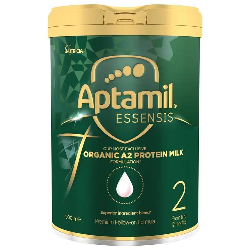 Aptamil Essensis Stage 2 900g tin packaging, premium organic A2 follow-on formula for babies 6–12 months supporting digestion, immunity and growth