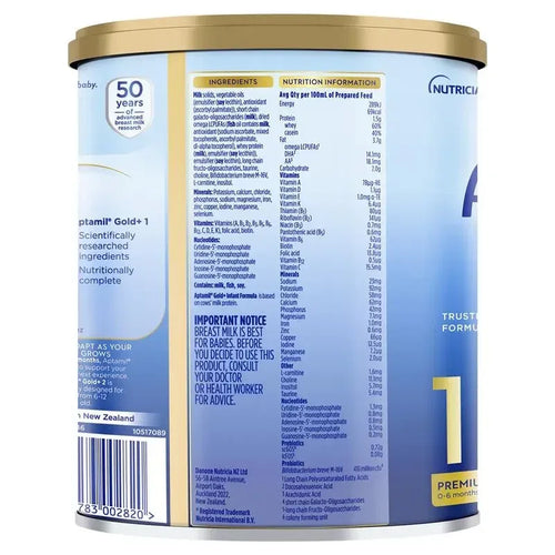 Aptamil Gold+ 1 900g tin packaging, premium infant formula for newborn babies 0–6 months supporting growth, digestion, brain and immune development