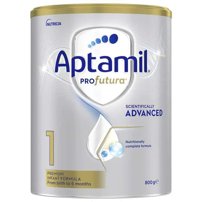 Aptamil Profutura Stage 1 800g tin packaging, premium infant formula for newborn babies 0–6 months supporting brain development, digestion and immune system health