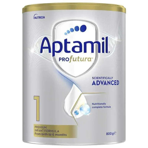 Aptamil Profutura Stage 1 800g tin packaging, premium infant formula for newborn babies 0–6 months supporting brain development, digestion and immune system health
