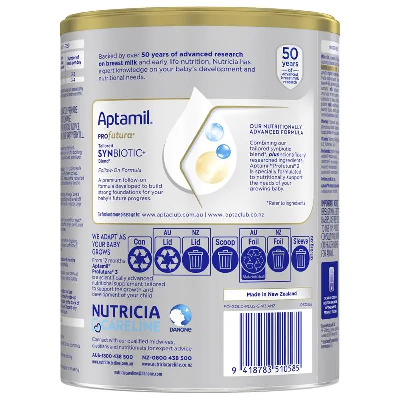 Aptamil Profutura Stage 2 800g tin packaging, premium follow-on infant formula for babies 6–12 months supporting growth, brain development, digestion and immunity