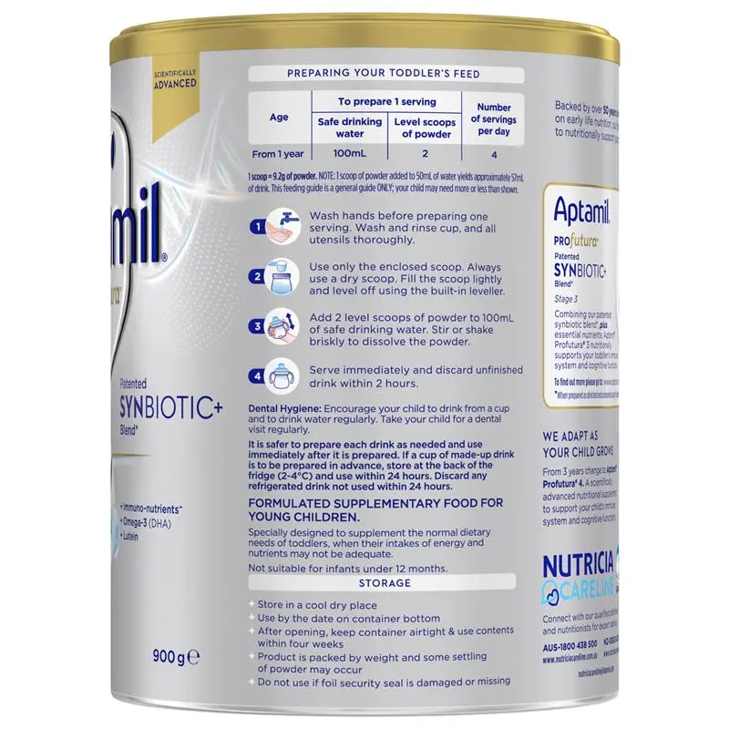 Aptamil Profutura Stage 3 800g tin packaging, premium toddler milk drink for children 1+ years supporting growth, immunity, digestion and brain development