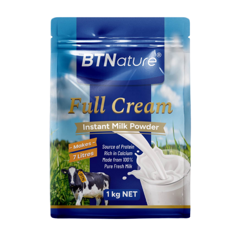 BTNature Full Cream Milk Powder 1kg, instant dairy milk powder rich in calcium and protein for daily nutrition, drinking, cooking and baking.