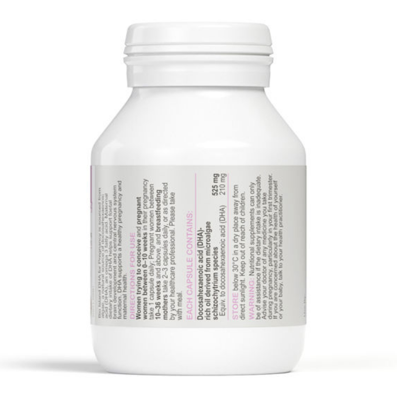 Bio Island DHA For Pregnancy 60 Soft Gel Capsules, prenatal omega-3 DHA supplement for pregnant women supporting fetal brain and eye development during pregnancy.