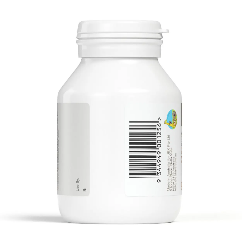 Bio Island Milk Calcium 90 Capsules, children's calcium supplement made from natural milk calcium to support healthy bone development, teeth strength and overall growth.