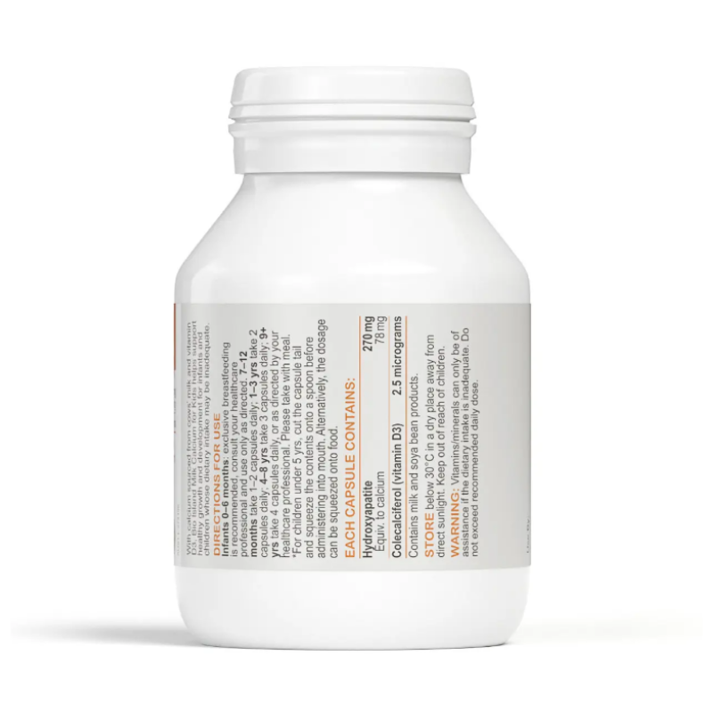 Bio Island Milk Calcium 90 Capsules, children's calcium supplement made from natural milk calcium to support healthy bone development, teeth strength and overall growth.