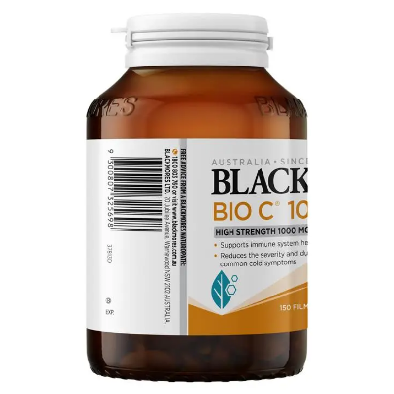 Blackmores Bio C 1000 150 Tablets, high-strength vitamin C supplement with citrus bioflavonoids to support immune health, antioxidant protection and collagen production.