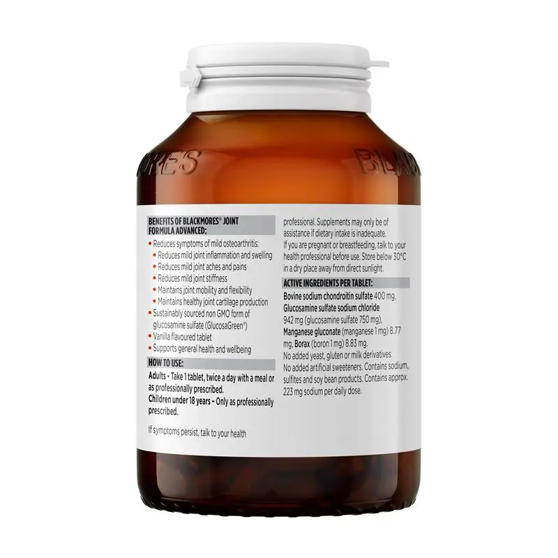 Blackmores Joint Formula Advanced 120 Tablets premium Australian joint supplement with glucosamine and chondroitin in tablet form.