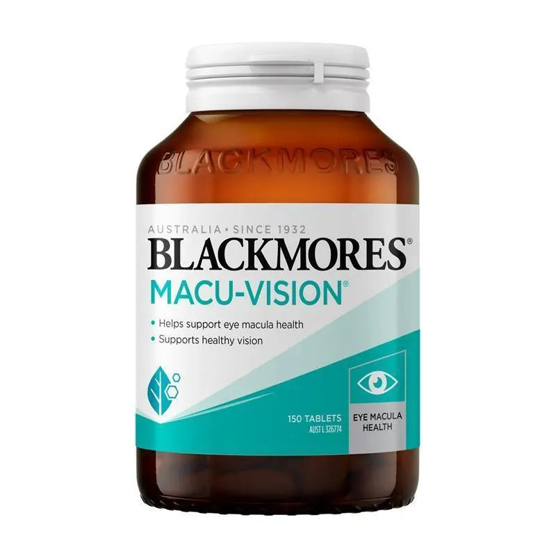 Blackmores Macu-Vision 150 Tablets, antioxidant eye health supplement with vitamin C, vitamin E, zinc and copper to support macular health and healthy vision.