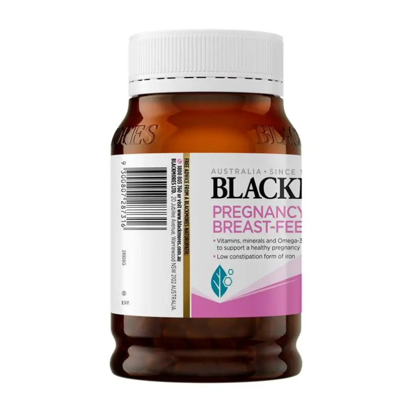 Blackmores Pregnancy & Breastfeeding Gold 180 Capsules, comprehensive prenatal multivitamin with DHA, folic acid, iodine, iron and vitamin D3 for pregnancy and breastfeeding support.