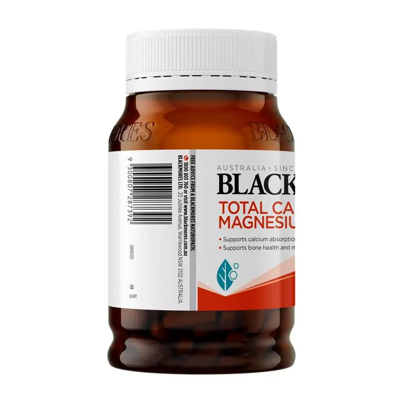 Blackmores Total Calcium Magnesium + D3 200 Tablets, comprehensive mineral supplement with calcium, magnesium and vitamin D3 to support bone strength, muscle function and healthy teeth.