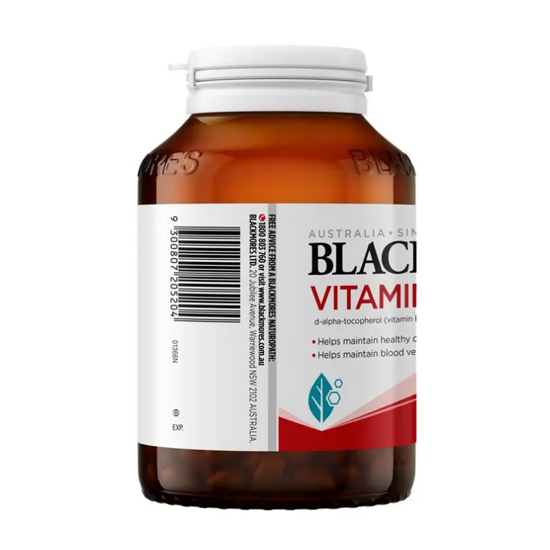 Blackmores Vitamin E 1000IU 100 Capsules, antioxidant supplement supporting skin health, cell protection and overall wellbeing.