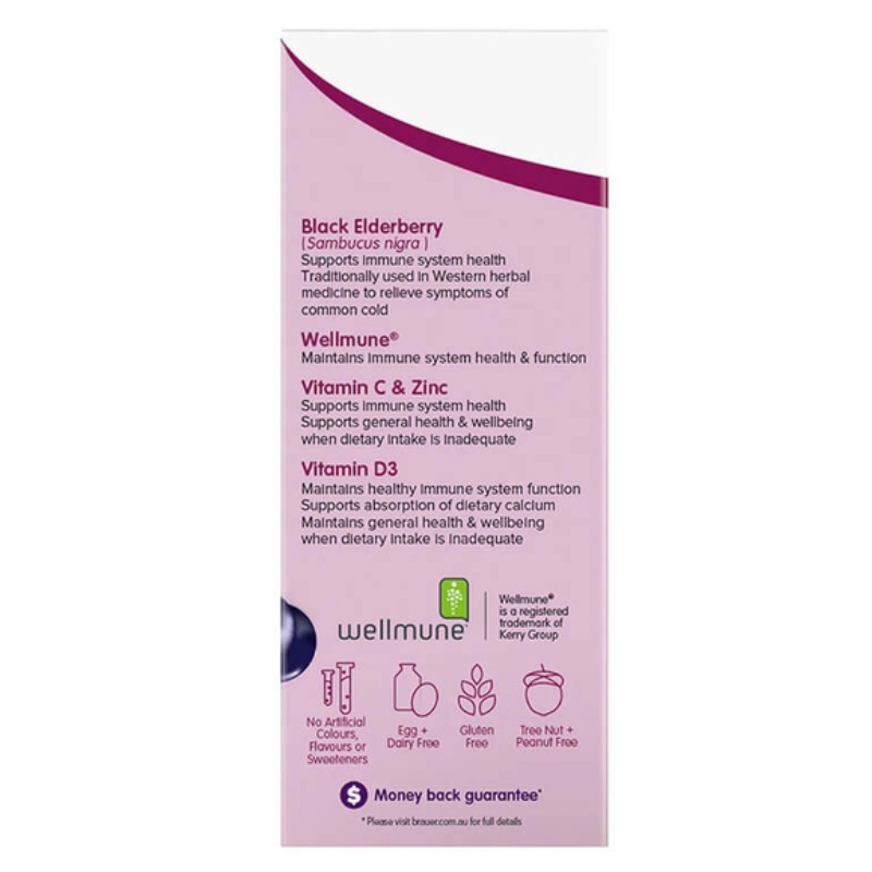 Brauer Black Elderberry Immune Forte 20ml premium Australian black elderberry immune support liquid with Wellmune®, Vitamin C, Vitamin D3 and Zinc.