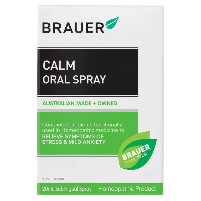Brauer Calm Oral Spray 20ml premium Australian homeopathic oral spray to support calmness and emotional wellbeing.