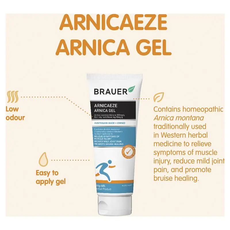 Brauer ArnicaEze Arnica Gel 100g premium Australian herbal arnica gel for external use.