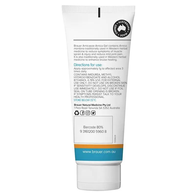 Brauer ArnicaEze Arnica Gel 100g premium Australian herbal arnica gel for external use.