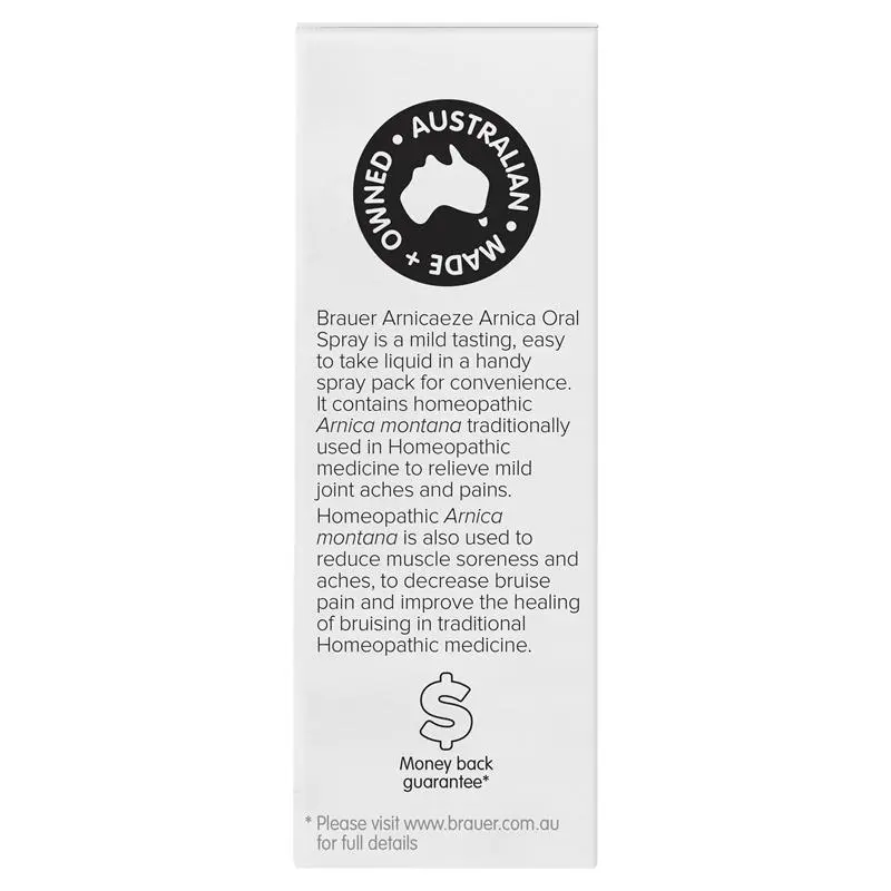 Brauer ArnicaEze Arnica Oral Spray 20ml premium Australian homeopathic oral spray in a convenient travel-size bottle.