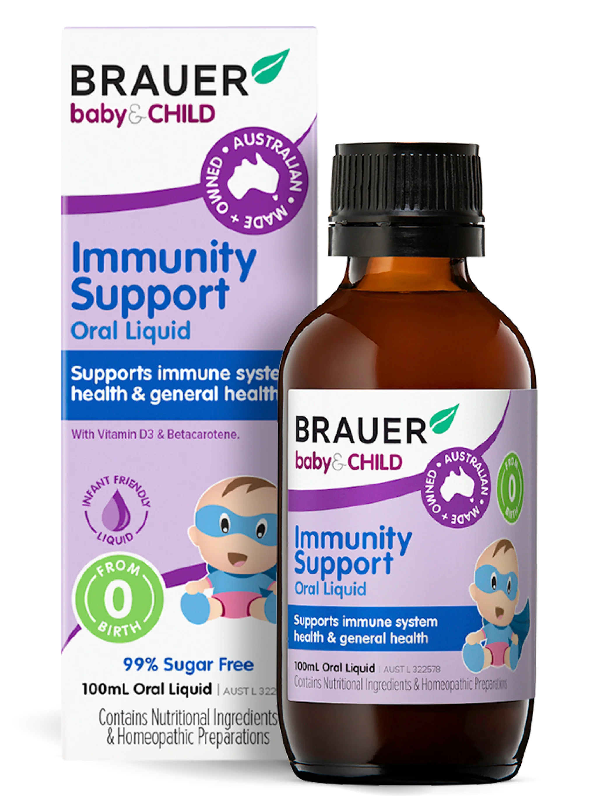 Brauer baby & child immunity support oral liquid bottle on a white background