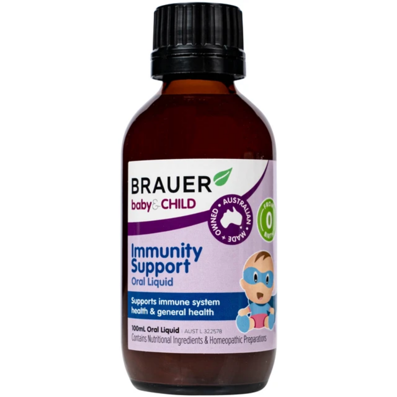 Brauer baby & child immunity support oral liquid bottle on a white background