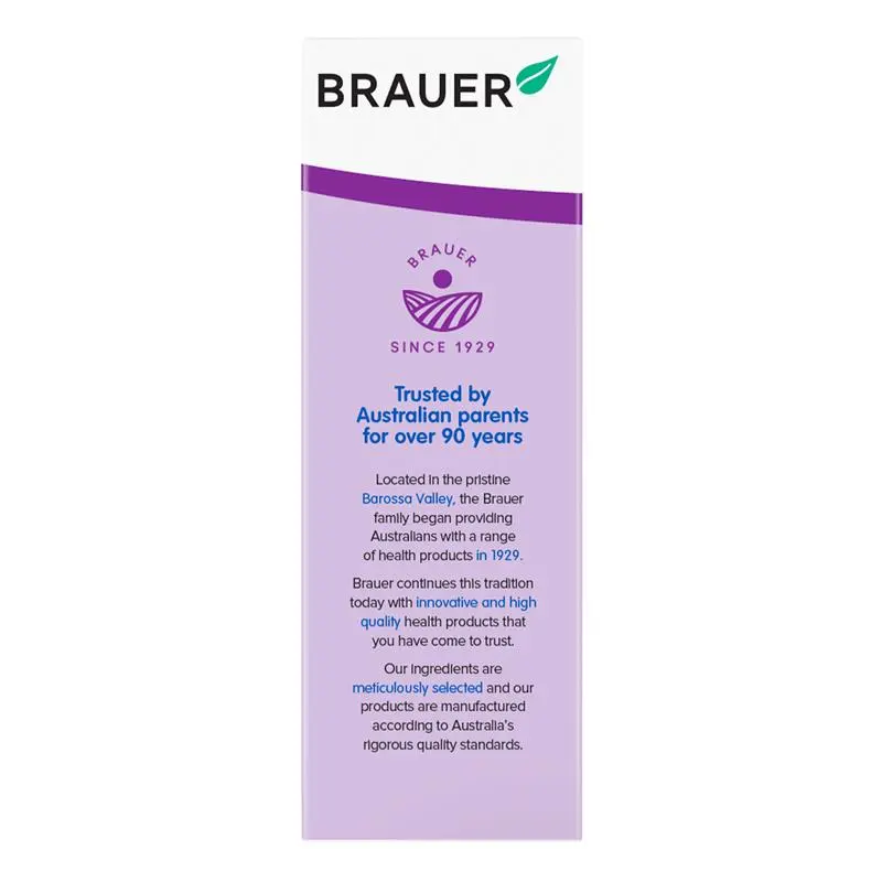 Brauer product packaging with purple background and white text
