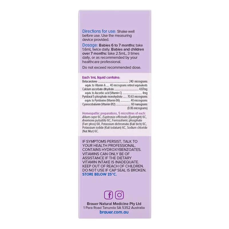 Back of a purple medicine bottle label with text and branding