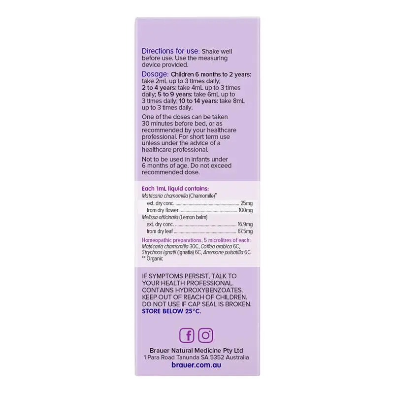 Brauer Baby & Child Sleep Oral Liquid 100ml premium Australian herbal oral liquid for children aged 6 months and over.