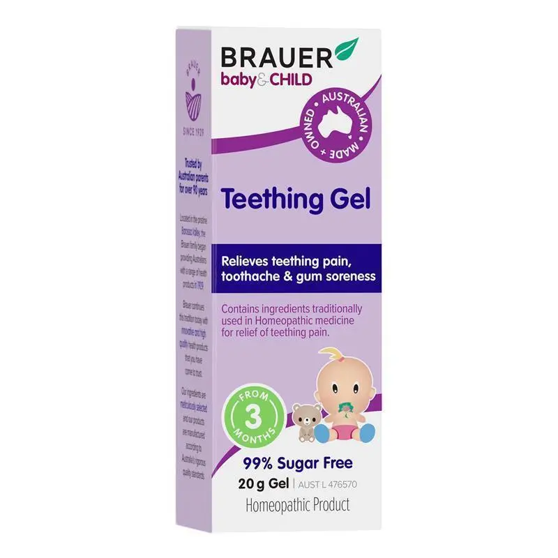 Brauer Baby & Child Teething Gel 20g premium Australian homeopathic gel for babies and children from 3 months.