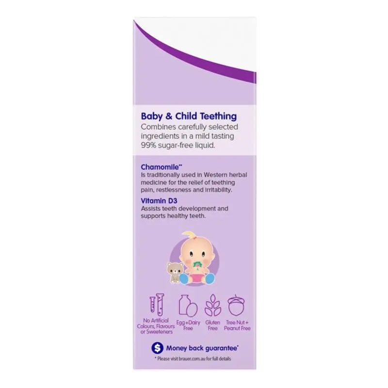 Brauer Baby & Child Teething Oral Liquid 100ml premium Australian herbal oral liquid with chamomile and vitamin D for children.