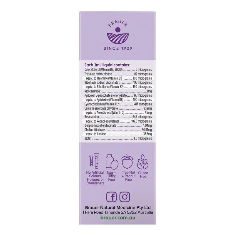 Brauer Baby Multivitamin Liquid 45ml premium Australian multivitamin oral liquid for babies from birth.