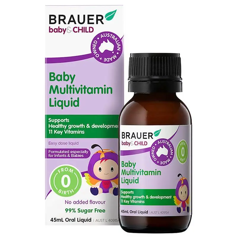 Brauer Baby Multivitamin Liquid 45ml premium Australian multivitamin oral liquid for babies from birth.