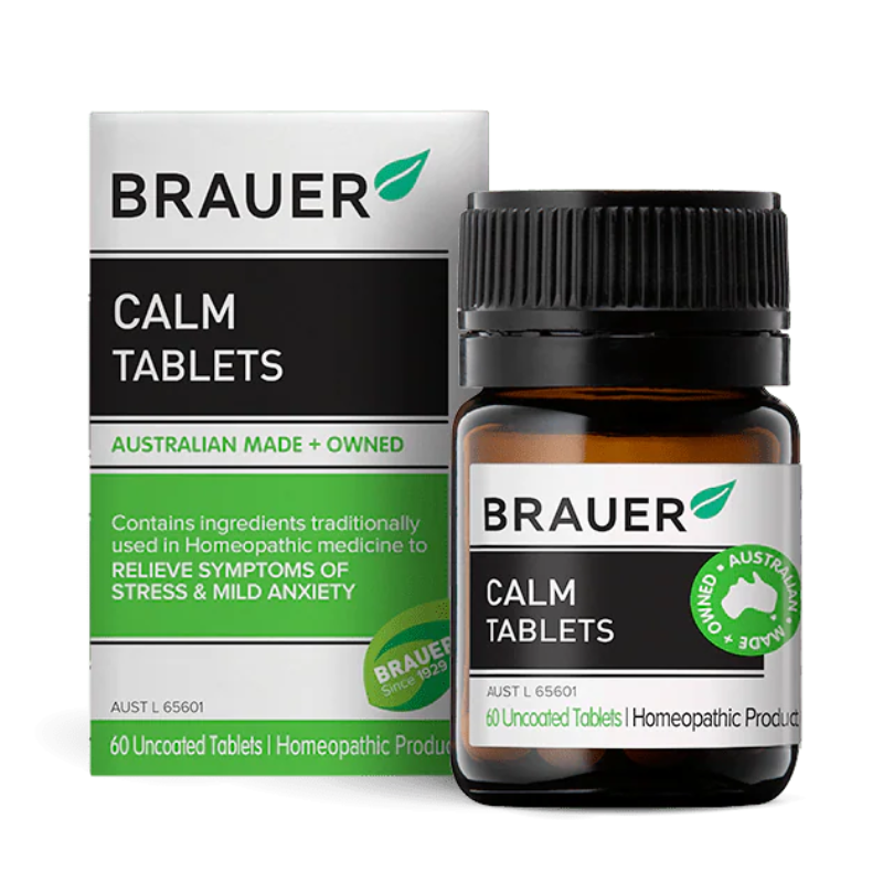 Brauer Calm 60 Tablets premium Australian homeopathic tablets in a convenient 60-tablet bottle.