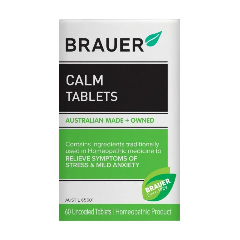 Brauer Calm 60 Tablets premium Australian homeopathic tablets in a convenient 60-tablet bottle.