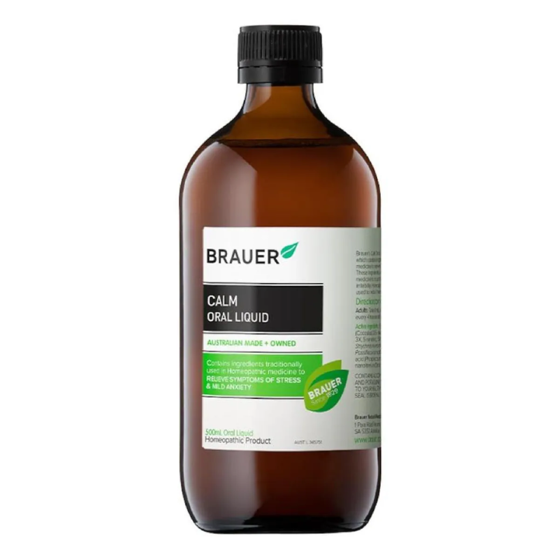 Brauer Calm Oral Liquid 500ml premium Australian homeopathic oral liquid to support calmness, relaxation and emotional wellbeing.