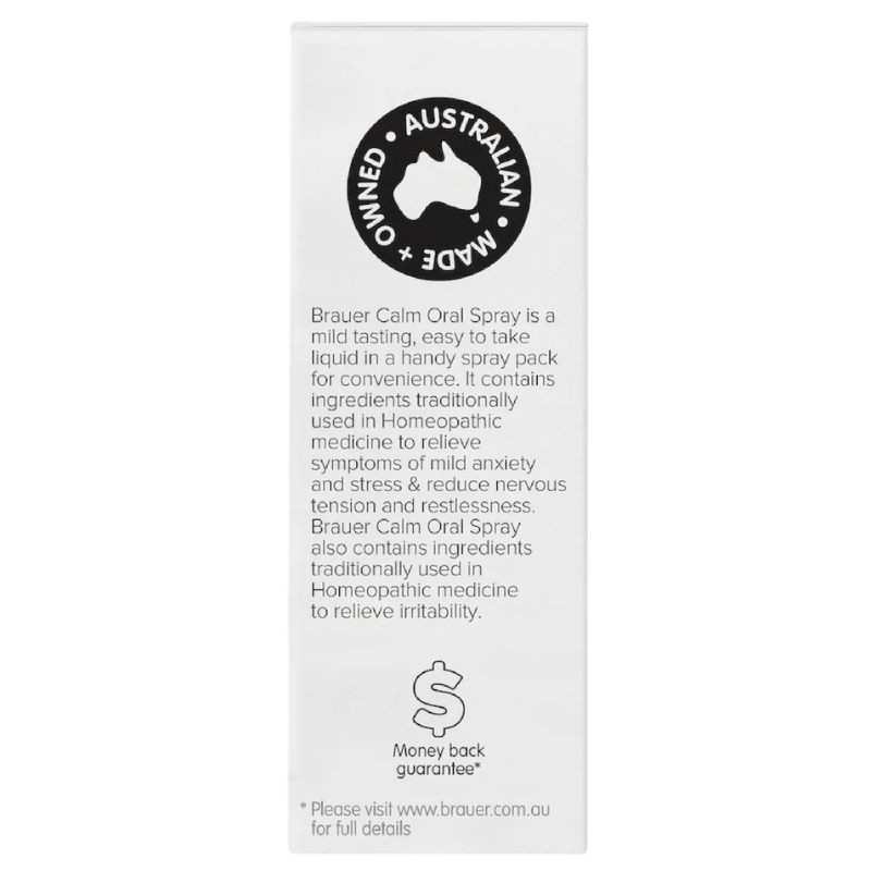 Brauer Calm Oral Spray 20ml premium Australian homeopathic oral spray to support calmness and emotional wellbeing.