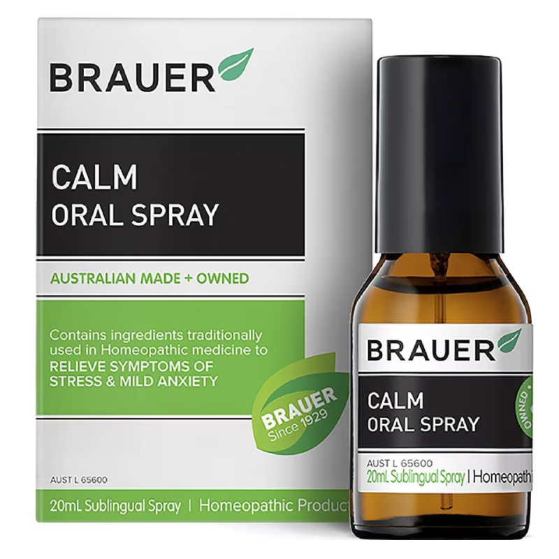 Brauer Calm Oral Spray 20ml premium Australian homeopathic oral spray to support calmness and emotional wellbeing.