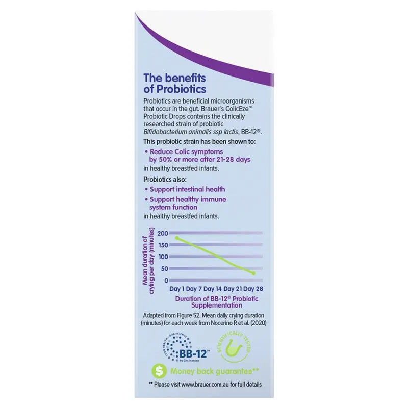 Brauer ColicEze Probiotic Drops 7.5ml premium Australian probiotic drops with BB-12® for infants from birth.