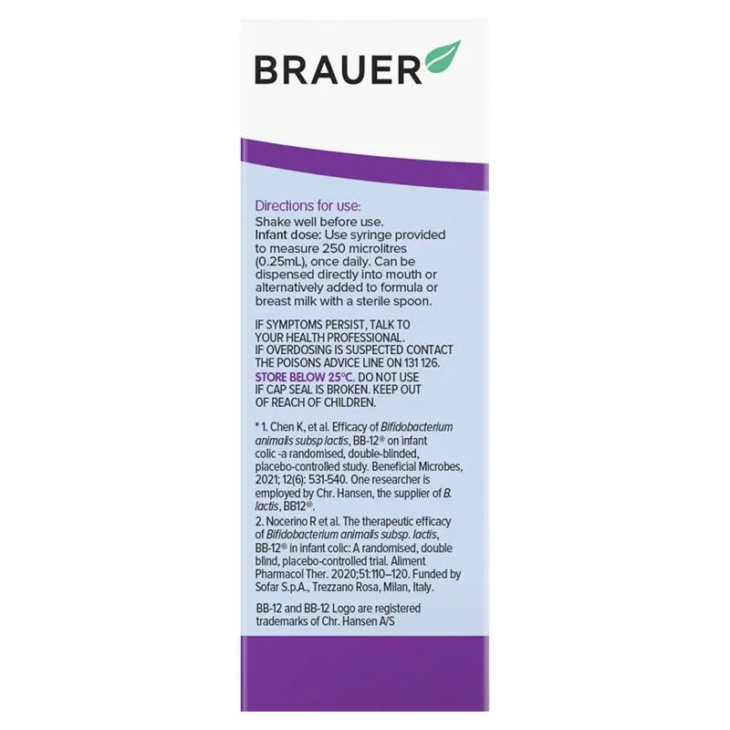 Brauer ColicEze Probiotic Drops 7.5ml premium Australian probiotic drops with BB-12® for infants from birth.