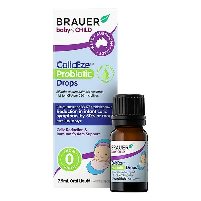Brauer ColicEze Probiotic Drops 7.5ml premium Australian probiotic drops with BB-12® for infants from birth.