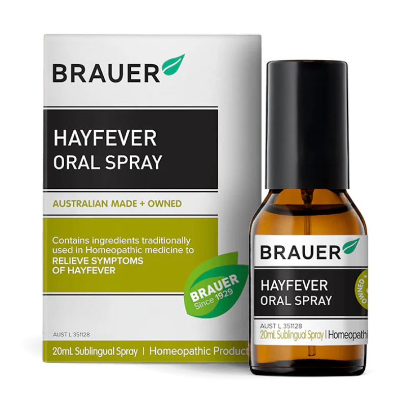 Brauer Hayfever Oral Spray 20ml premium Australian homeopathic oral spray for seasonal hay fever and allergy symptom relief.