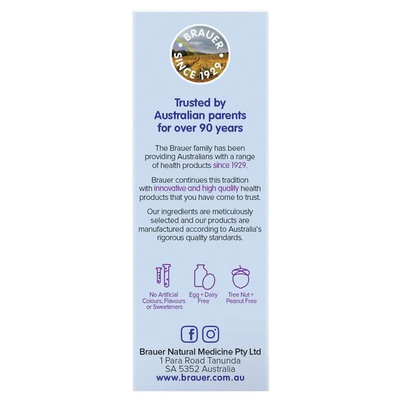 Brauer Immune Defence Probiotic Liquid 45ml premium Australian probiotic liquid with 3 Bifidobacterium strains for infants from birth.